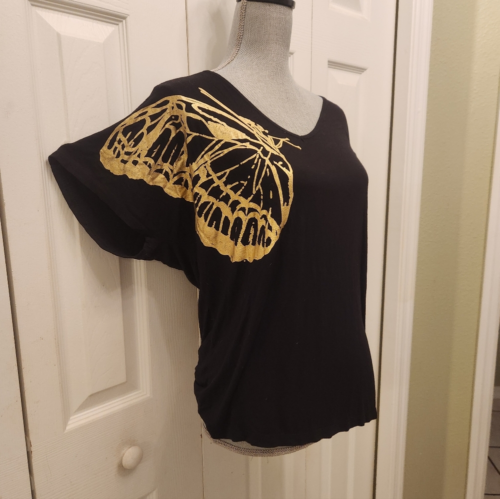 Discreet Black Women's Top With Gold Butterfly